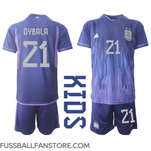 Argentinien Paulo Dybala #21 Replik Auswärtstrikot Kinder WM 2022 Kurzarm (+ Kurze Hosen)